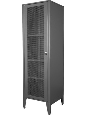Alfafonet Ziglat Serisi Kilitli Metal Home Office Dolabı %70 Perfore Kapaklı Antrasit Gri 450x1500x450 mm