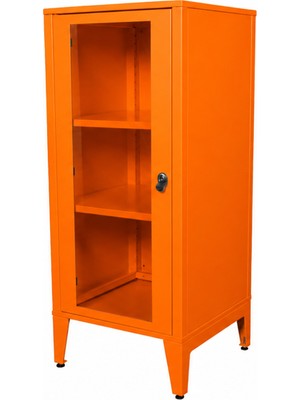 Alfafonet Ziglat Serisi Kilitli Metal Home Office Dolabı Cam Kapaklı Turuncu 450x1050x450 mm