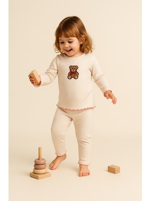 Bony Socks Kız Çocuk Teddy Desenli Pijama Takımı Ekru