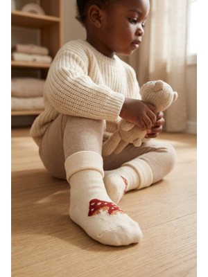 Bony Socks Bebek Mantar Desenli Havlu Soket Çorap Ekru
