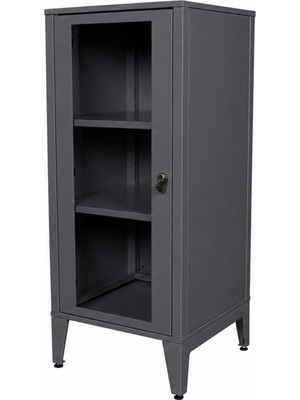 Alfafonet Ziglat Serisi Kilitli Metal Home Office Dolabı Cam Kapaklı Antrasit Gri 450x1050x450 mm