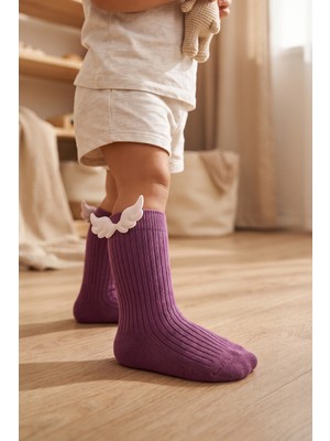 Bony Socks Bebek Kanat Aksesuarlı Dizaltı Çorap Mor