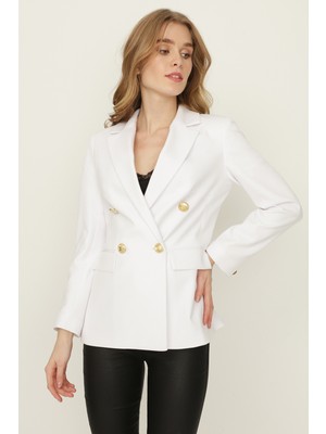 Select Moda Kadın Pembe Gold Düğmeli Blazer Ceket