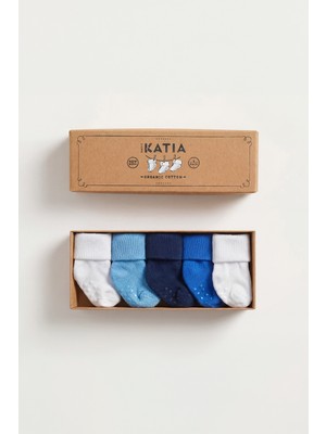 Bony Socks Renkli Yenidoğan Organik 5 Li Bebek Çorap Beyaz/mavi