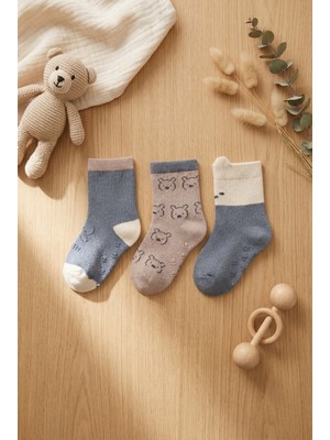 Bony Socks Bebek Sevimli Ayıcık Desenli 3'lü Havlu Soket Çorap