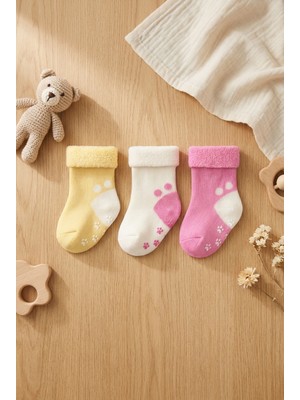 Bony Socks Kız Bebek 3'lü Havlu Soket Çorap Pembe-Beyaz-Sarı