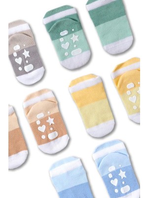 Bony Socks Bebek Şerit Desenli Tabanı Kalp Detaylı 5'li Paket Kutulu Patik Çorap