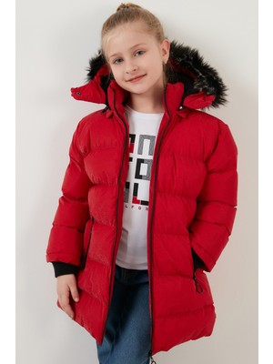 Lela Yakası Suni Kürklü Peluş Astarlı Çıkarılabilir Kapüşonlu Dar Kesim Kışlık Mont Kız Çocuk MONT 5760002
