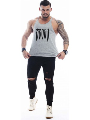 Ghedto Erkek Gri Beast Gym Fitness Tank Top Sporcu Atleti Nefes Alabilir Kumaş ve Şık Tasarım