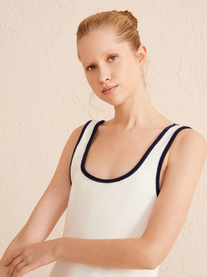 Xint Kadın Ekru Slim Fit Pamuklu Havlu Body Tişört