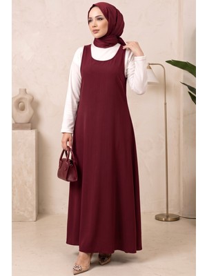 Hadiora Bordo Modal Jile Elbise ve Içlik Takım Modern Kesim Ikili Tesettür Set