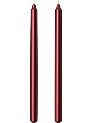 2'li Bordo/koyu Kırmızı Metalik Şamdan Mum Seti 25 cm – Dekoratif Ince Şamdan Mum, Kokusuz Parafin WAX,%100 Pamuk Fitil, El Döküm, Uzun Süre Yanma (~10 Saat), Şık Sofra, Davet, Nişan, Düğün