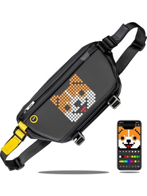 Divoom Pixoo Pixel Art Sling Bag Göğüs Çantası, Sırt Çantası, Omuz Çantası, Uygulama Kontrollü 16 x 16 LED Ekran Kemer Çantası, Su Geçirmez, Erkekler ve Kadınlar Için Spor Çantası