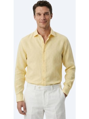 Kip Sarı Regular Fit Uzun Dokuma Casual Pamuk Karışımlı Gömlek