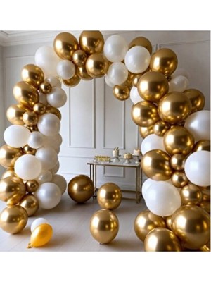 Empressco 60 Adet Gold Beyaz Krom Balonlu Doğum Günü Parti Süs Seti