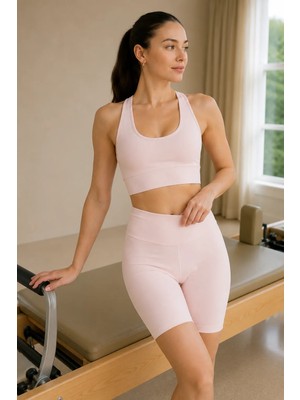 Quhox Kadın Pudra Pembe Pedli Sporcu Sütyeni Crop Top