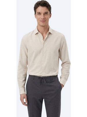 Kip Koyu Gri Düz Regular Fit Uzun Dokuma Casual Pamuk Karışımlı Gömlek