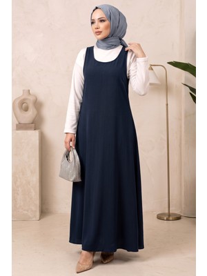 Hadiora Lacivert Modal Jile Elbise ve Içlik Takım Modern Kesim Ikili Tesettür Set