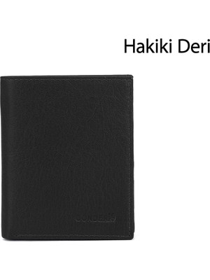 Gönderi(r) Erkek Siyah  Hakiki Deri Dikey Cüzdan