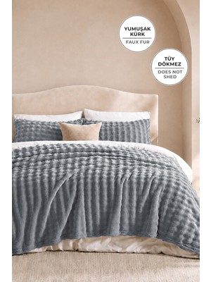 Evien Home Kürk Bubble Battaniye Tek Kişilik Peluş Tavşan Tüyü Yumuşak 180X220 cm
