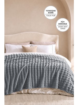 Evien Home Kürk Bubble Battaniye Tek Kişilik Peluş Tavşan Tüyü Yumuşak 180X220 cm