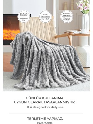 Evien Home Kürk Bubble Battaniye Tek Kişilik Peluş Tavşan Tüyü Yumuşak 180X220 cm