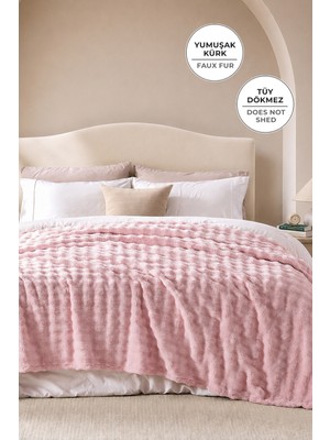 Evien Home Kürk Bubble Battaniye Tek Kişilik Peluş Tavşan Tüyü Yumuşak 180X220 cm