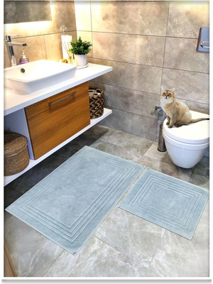 Cottoncrafty %100 Pamuk Dokuma Su Emici Banyo Paspas Seti, Banyo Halısı Vera 2 Li Set 60X100-60X50 (Gri)
