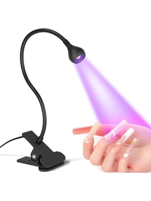 Gaman Siyah 3W Uv LED Tırnak Kurutucu Ultraviyole Esnek Klipsli Masa USB Jel Kurutma Klipsli Masa Lambası