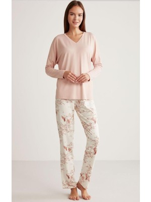 Alın A326 Floral Çiçek Desen Likralı Pijama Takım