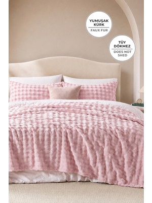Evien Home Kürk Bubble Battaniye Tek Kişilik Peluş Tavşan Tüyü Yumuşak 180X220 cm