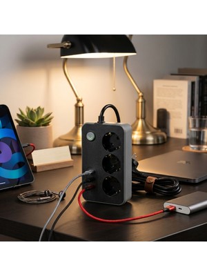Cansa Akım Korumalı 3 Prizli 3 USB Girişli Uzatma Kablosu