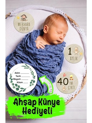Kututr Ahşap Türkçe Aylık Plak Seti Bebek Fotoğraf Kartları Ahşap Bebek Anı Kartı Yenidoğan Hediyesi, 8692016029681