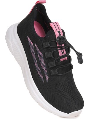 Kiko Kids Dunca Fileli Faylon Taban Kız Çocuk Spor Ayakkabı Siyah - Pembe