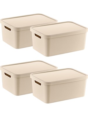 Smartware 4'lü Set Stafi Çok Amaçlı Kapaklı Kutu Latte 4,5 Lt - Latte, Çok Amaçlı Kapaklı Kutu, Ev-Ofis-Depo Için, Kapaklı Saklama Kutusu