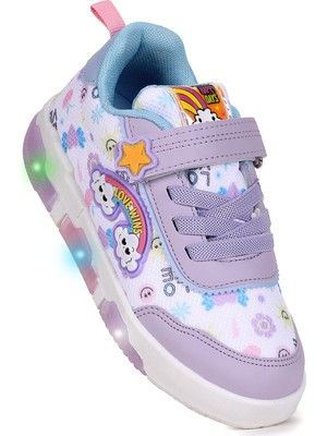 Kiko Kids Bulut Cırtlı Işıklı Kız Bebek Günlük Spor Ayakkabı Lila