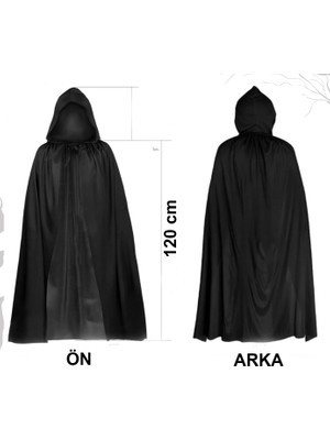 Cansa Siyah Uzun Pelerin 120 cm Kapüşonlu