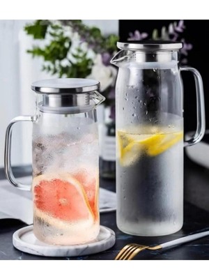 Cansa 1500 ml Borosilikat Cam Su Sürahisi - Metal Kapaklı ve Isıya Dayanıklı