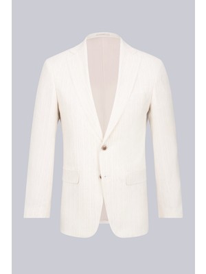 Hatemoğlu Ekru Slim Fit Mono Yaka Keten Ceket