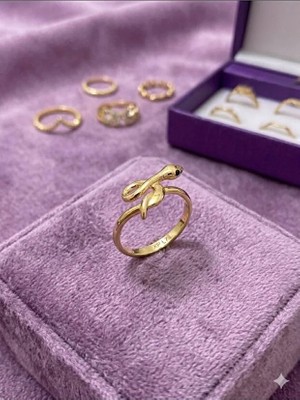Singularis Kadın Gold Medikal Alaşım Minimal Yılan Figürlü Yüzük - Lüks Eklem ve Kombin Yüzüğü