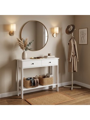 Empressco Modern 90 cm Çift Çekmeceli Beyaz Dresuar, Çok Amaçlı Antre Dolabı
