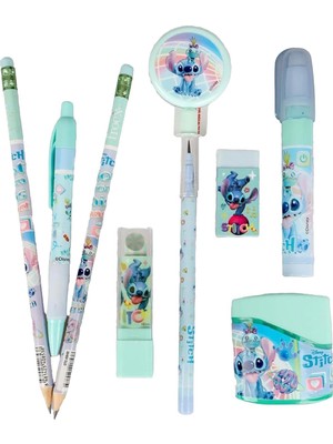 Disney Lisanslı Stitch 8 Parça Kırtasiye Seti, Silgili Kurşun Kalem, Roket Silgi, Kalemtraş