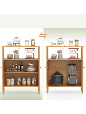 Tios Shop Krm Çok Amaçlı Dolap Ahşap Bambu Organizer Raflı 66X33X85CM (5047) Krm