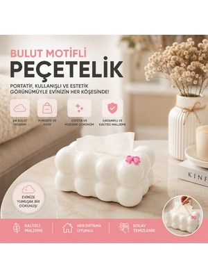 Hace Bazaar 19X12.5X8.5CM Beyaz Yaylı Masaüstü Bubble Dekoratif Bulut Peçetelik (4887)