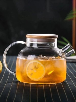 Deconox Vakumlu Bambu Kapaklı Isıya Dayanıklı Borosilikat Demlik, Süzgeçli (1000 Ml) | Teapot. Vakumlu Bambu