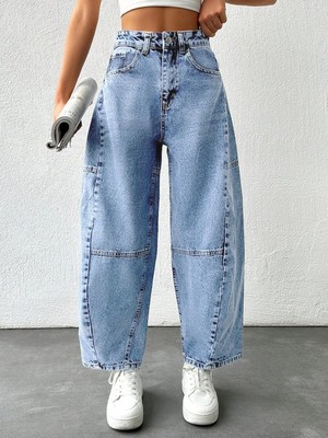 Polo State Kadın Yüksek Bel Balloon Fit Açık Mavi Denim Jean Pantolon