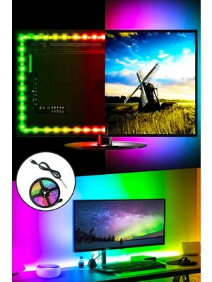 HBMB Store Tv ve Monitör Arkası Silikonlu Rgb LED Şerit Dekoratif Aydınlatma Seti 1 Metre