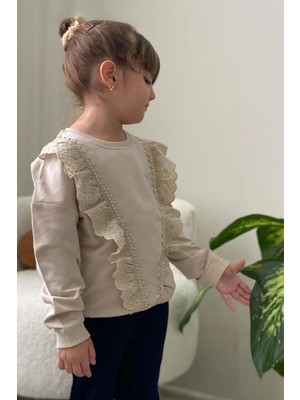 Breeze Kız Çocuk Sweatshirt Güpürlü 1.5-5 Yaş, Bej
