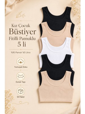 Nicoletta Kız Çocuk Büstiyer Geniş Askılı Baskılı Pamuklu Likralı Fitilli Kaşkorse Mixcolor