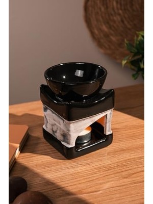 HBMB Store Love Bundles Fil Desenli | Seramik El Yapımı Buhurdanlık | Mumluk | Dekoratif Buhardanlık (1 Tealight Mum Ile) Siyah